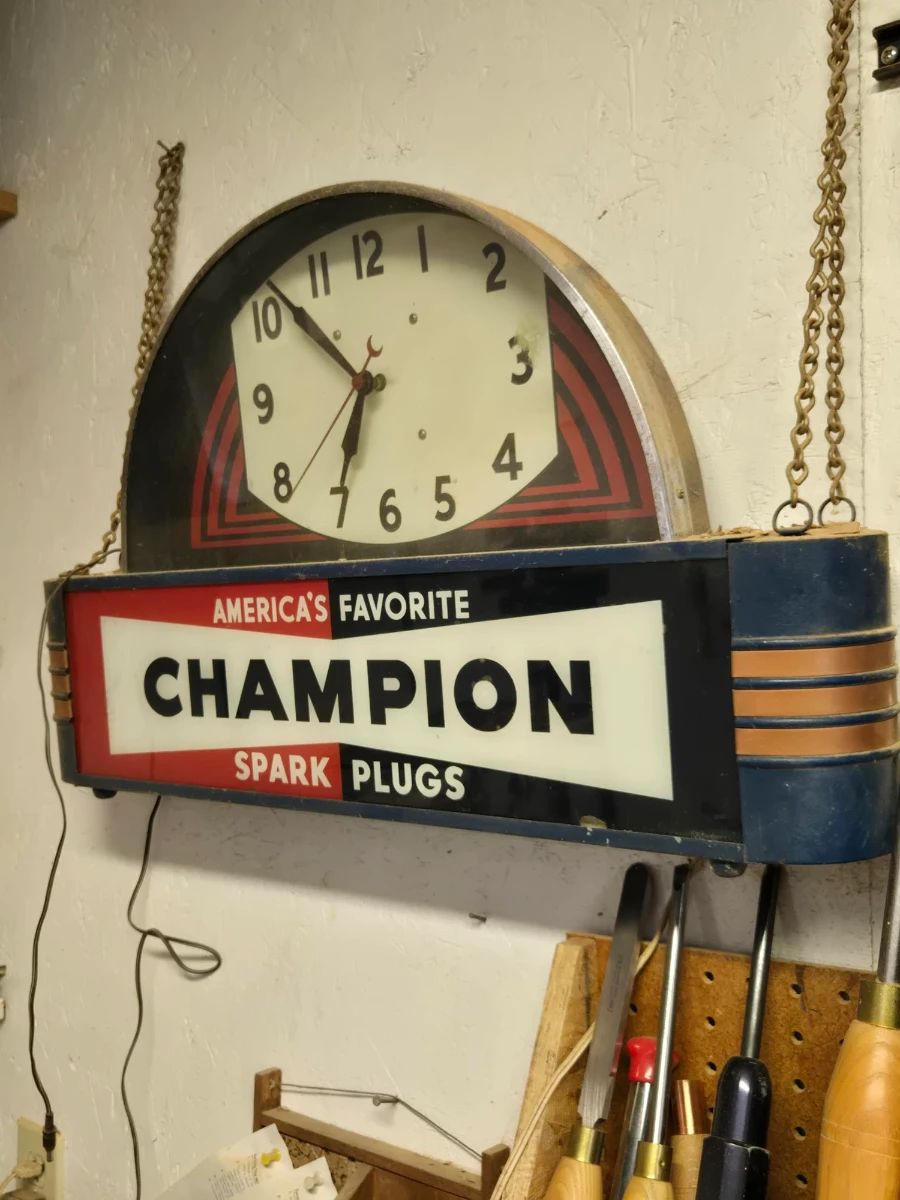 Champion Spark Plug clock, works