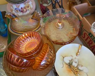 Various antique and modern glassware