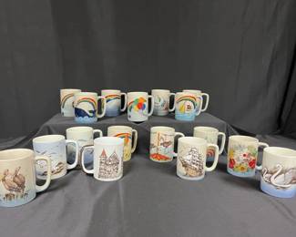 17 Piece Vintage Otagiri Mugs and Coffee Cups with Scenic and Animal Decor