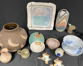 Pastel Pottery Lot with Handmade Bowls, Plates, Vases,  Boho Decor