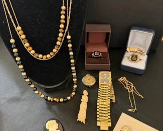 14K, 10K Gold Jewelry featuring Beads, Rings, Teeth, Seiko, Avon,  Cameos