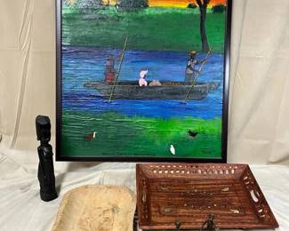 Wall Art and Decor with Framed Piece painting signed Mwanambinyi  Jones W. Lwambo