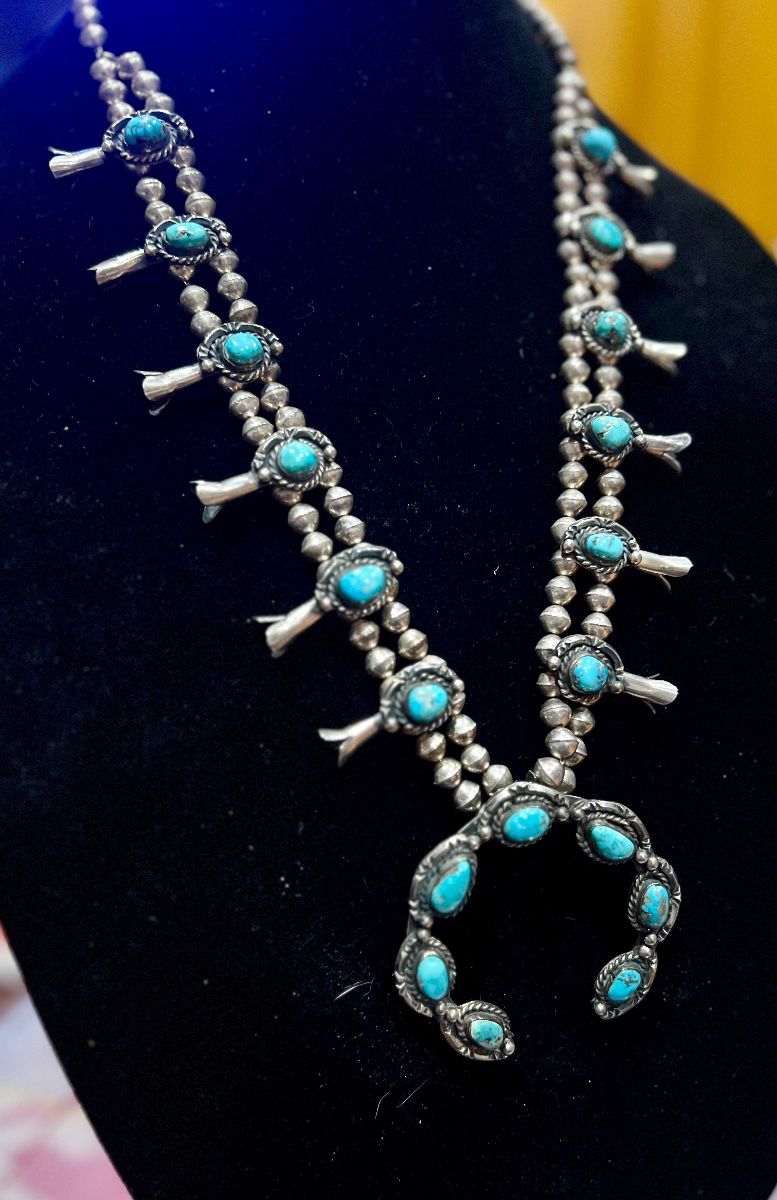 Sterling Vintage Navajo Squash Blossom Necklace Appraisal from 1980s & 2000s available.  