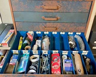 Antique 6-Drawer Parts Cabinet with Contents