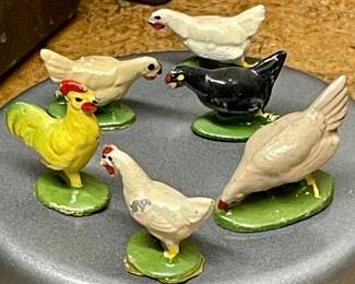 ANTIQUE CAST METAL CHICKEN FIGURES