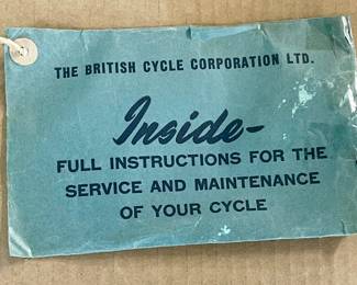 ANTIQUE BRITISH CYCLE BIKE INSTRUCTIONS