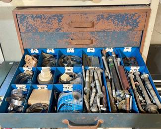 Antique 6-Drawer Parts Cabinet with Contents