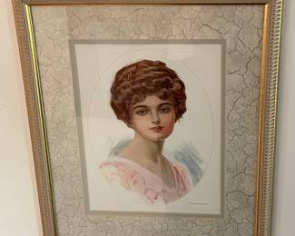 ANTIQUE FRAMED PRINT - " PORTRAIT OF ART DECO LADY" - WILLIAM HASKELL COFFIN