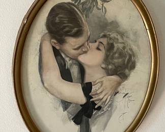 VINTAGE FRAMED PRINT  - "THE FIRST KISS (BY RIGHT OF CONQUEST)"" - HARRISON FISHER