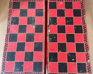 ANTIQUE 1930s BACKGAMMON/CHECKERS BOARD SET