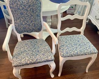 PAINTED TABLE W/4 CHAIRS (2 of Each Style Chair) AND LEAF