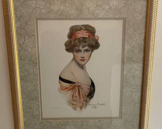 VINTAGE FRAMED PRINT - "EDWARDIAN WOMAN with HAIR RIBBON" - F. GRAHAM COOTES