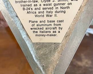 Antique WWII Trench Art," Handmade B-24 - Italy made from Wrecked Aircraft