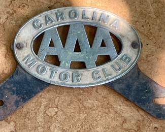 VINTAGE 50s/60s AAA CAROLINA MOTOR CLUB LICENSE PLATE TOPPER