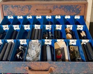 Antique 6-Drawer Parts Cabinet with Contents