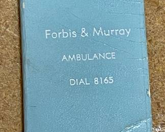 ANTIQUE FORBIS & MURRAY AMBULANCE  PROMO ADDRESS BOOKLET - 1954