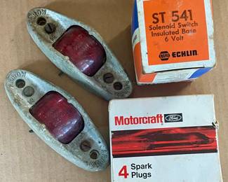 VINTAGE ARROW MARKER LIGHTS, NAPA ECHLIN SOLENOID SWITCH, MOTORCRAFT SPARK PLUGS