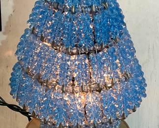 Vintage Safety Pins/Beads Lighted Christmas Tree on Metal Pedestal 