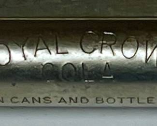 VINTAGE "ROYAL CROWN COLA  IN CANS AND BOTTLES" CHURCH KEY STYLE METAL BOTTLE OPENER