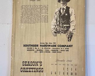 1965 SOUTHSIDE HARDWARE COMPANY (GREENSBORO) PROMO CALENDAR