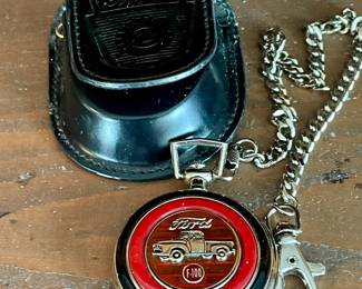 Franklin Mint Ford F-100 Precision Pocket Watch With Original Leather Case, Chain Watch Fob