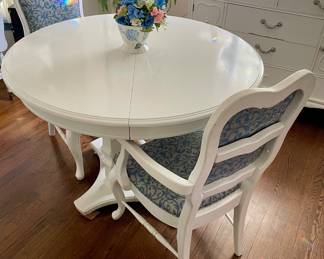 PAINTED TABLE W/4 CHAIRS (2-NOT PICTURED) AND LEAF