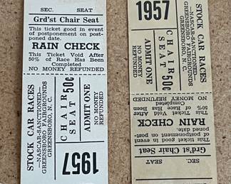 PAIR 1957 STOCK CAR RACES BLANK ADMISSION TICKETS  -  GREENSBORO FAIRGROUNDS