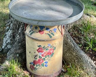 Tole Painted Galvanized Milk Can - Owner used for base of unique birdbath. 