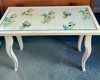 PAINTED TILE-TOP CONSOLE TABLE WITH GLASS