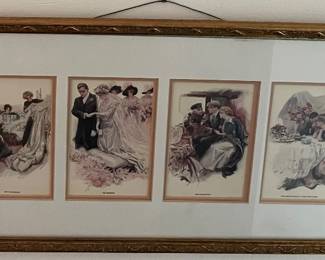 VINTAGE FRAMED PRINT SET - "THE GREATEST MOMENTS OF A GIRL'S LIFE" - HARRISON FISHER