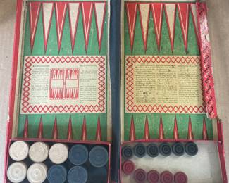 ANTIQUE 1930s BACKGAMMON/CHECKERS BOARD SET