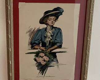 VINTAGE FRAMED PRINT - "THE RIGHT MAN c. 1908 WOMAN" - ALONZO KIMBALL