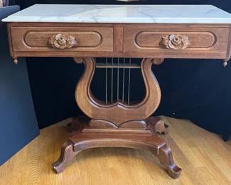 Antique Marble Top Harp Table