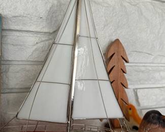 Stained Glass and Wire Sailboat Sculpture