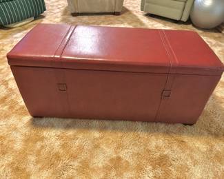 Faux Red Leather Contemporary Storage Ottoman Bench