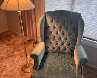 Pair of Blue Velvet Wingback Chairs