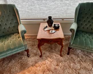 Pair of Blue Velvet Wingback Chairs