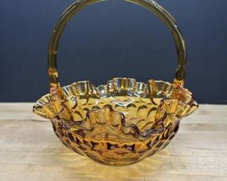 Fenton Colonial Amber Thumbprint Glass Basket