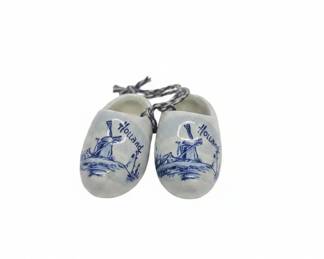 Delft Blue Miniature Clogs with Windmill Scene