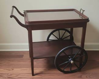 Antique Mahogany Tea Cart with Removable Glass Tray