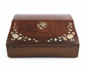 Victorian Rose Inlaid Wooden Writing Box