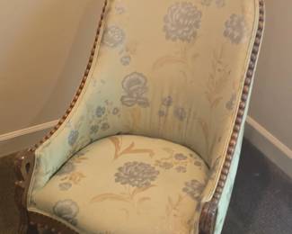 Victorian Carved Wood Salon Chair with Floral Upholstery