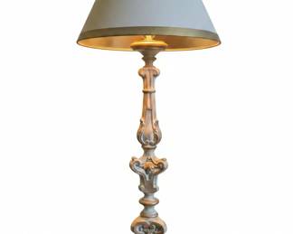 Ornate Carved Candlestick Table Lamp with Tapered Shade