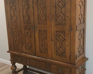 Antique English Jacobean Carved Oak Bar Cabinet, Circa s