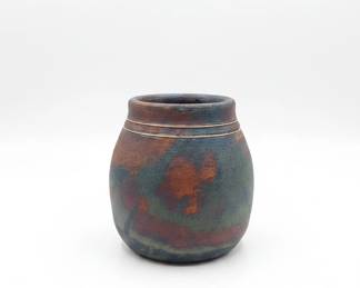 Raku Pottery Vase with Copper Wire Inlay