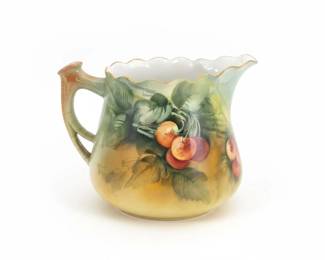 HandPainted Ceramic Pitcher with Cherries, Attributed to Limoges