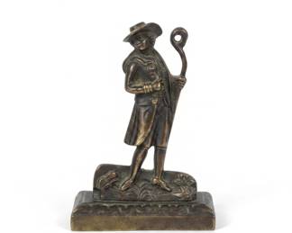 Antique French Shepherd Figural Statue Bronze on Pedestal Base