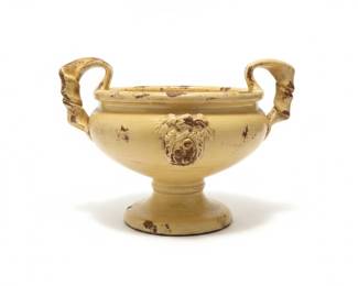 Yellow Glazed Ceramic Anduze Urn with Applied Faces