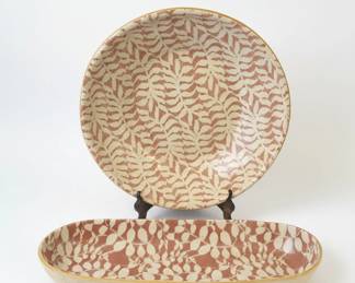 TerraFirma Ceramics Serving Bowl and Rectangular Platter Set with Fern Citrus Pattern