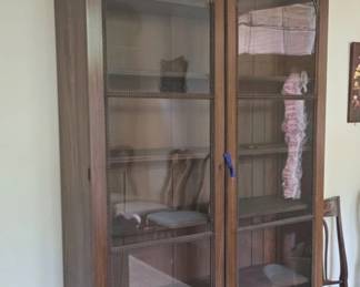 Antique Victorian Carved Walnut Bookcase with Glass Doors